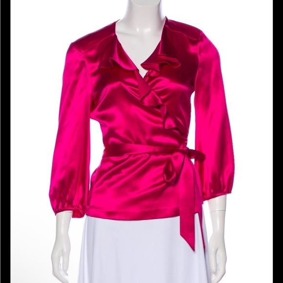 Diane Von Furstenberg Marla pink 100% silk wrap top - Picture 1 of 10